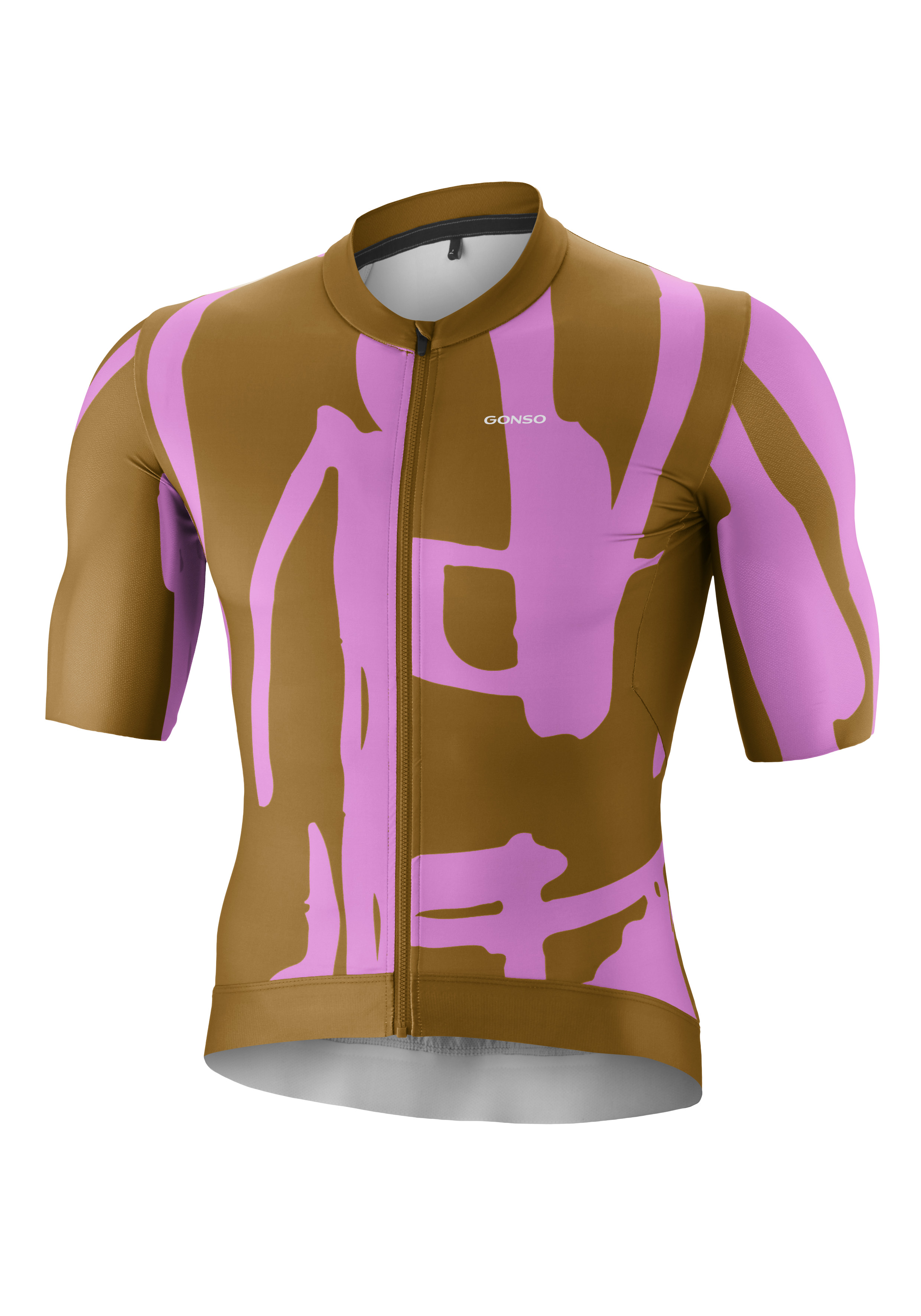 Radtrikot, Kurzarm, Frontreißverschluss, Camouflage Muster, Braun-Pink