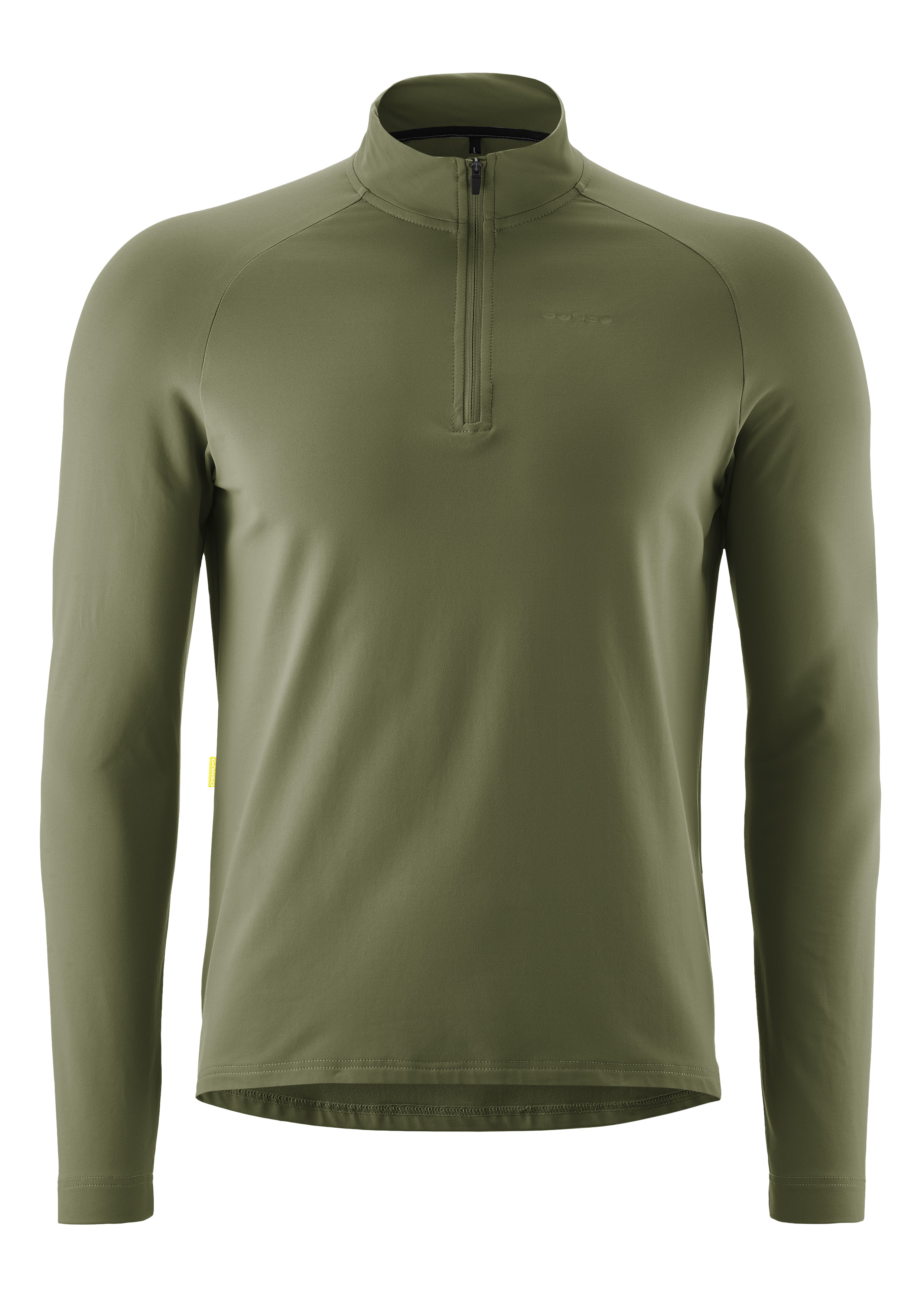 Langarmshirt, Halfzip, Olive, Fleece-free, Körpernah