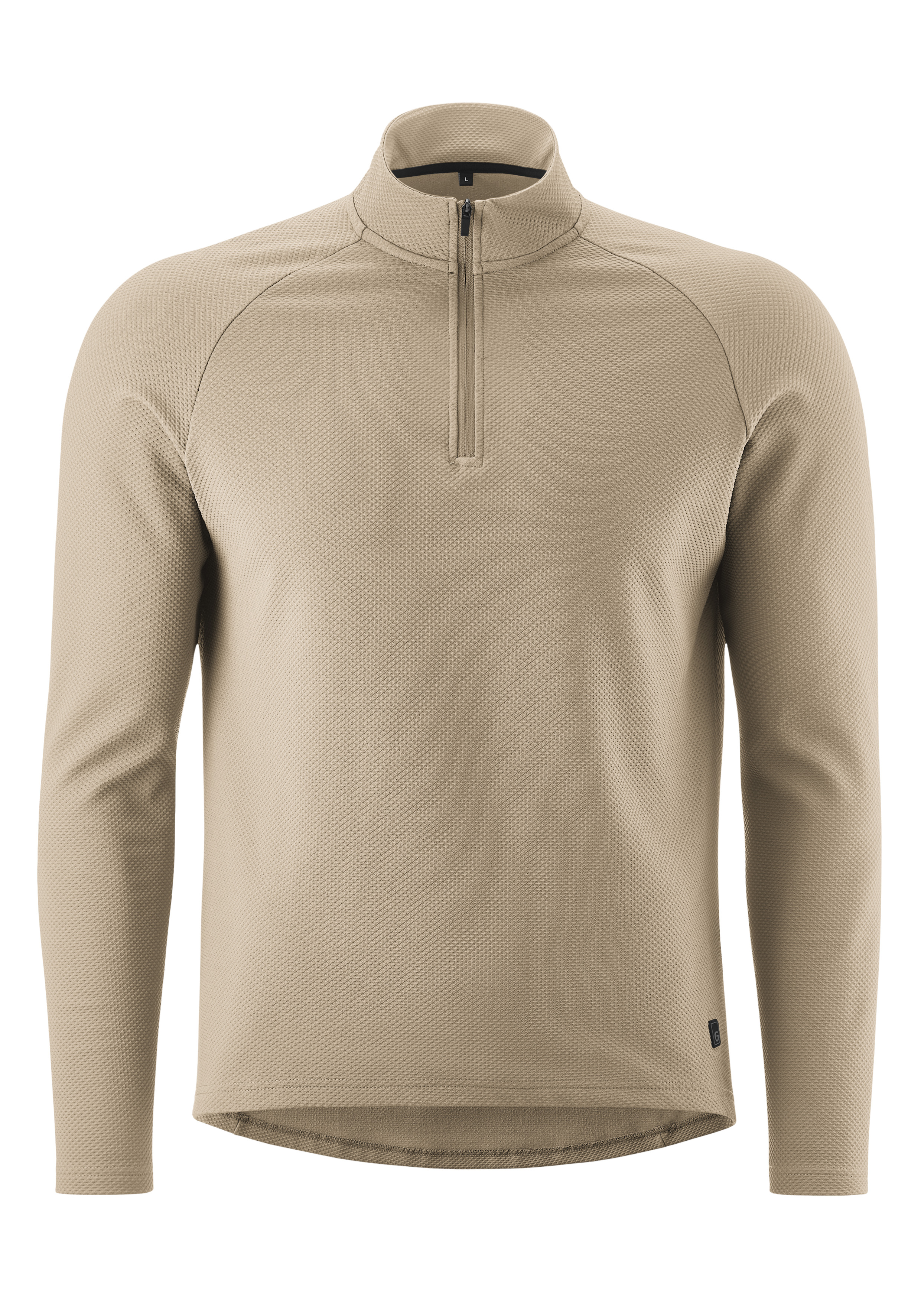 Essential Jersey Longsleeve Therm M Pullover, Halbzipper, Krause-Textur, Beige, Langarm